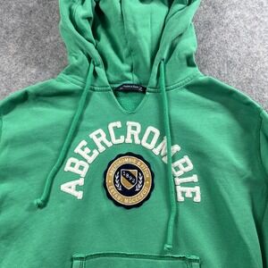 Abercrombie & Fitch Hoodie Womens‎ M Green Embroidered Logo Pullover Collegiate